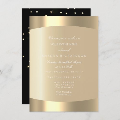 Sparkly Metallic Gold Black Confetti Sepia Ivory Invitation