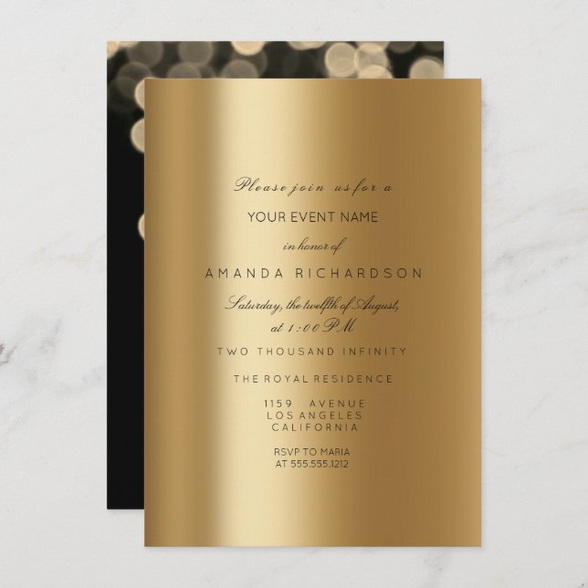 Sparkly Metallic Gold Black Sepia Big DotsConfetti Invitation (Front/Back)