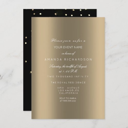 Sparkly Metallic Gold Black Sepia Confetti Dots Invitation