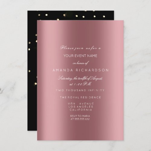 Sparkly Metallic Gold Black Sepia Confetti Rose Invitation