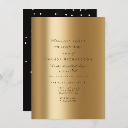 Sparkly Metallic Gold Black Sepia Dots Confetti Invitation