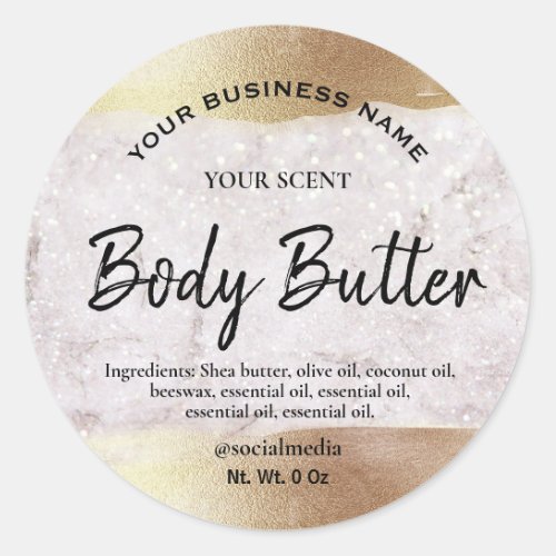 Sparkly Metallic Gold Marble Body Butter Label