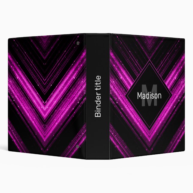 Sparkly metallic hot pink black chevron Monogram 3 Ring Binder (Background)