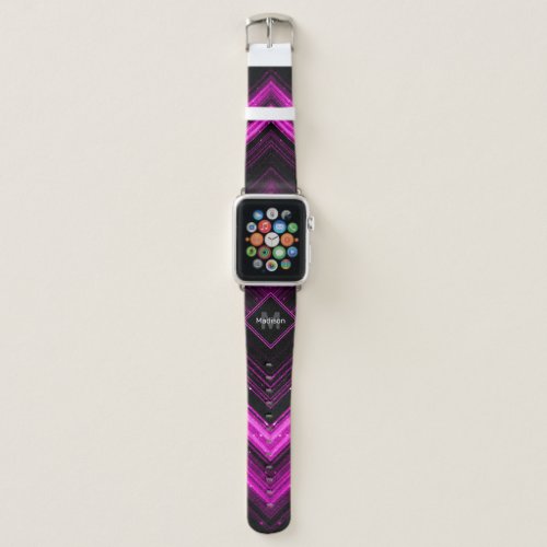 Sparkly metallic hot pink black chevron Monogram Apple Watch Band
