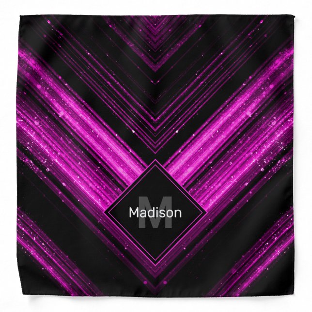 Sparkly metallic hot pink black chevron Monogram Bandana (Front)