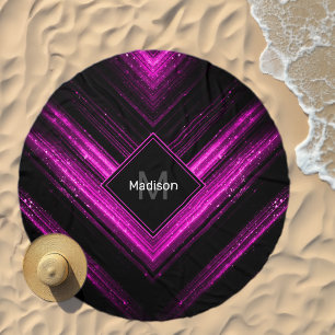 Sparkly metallic hot pink black chevron Monogram Beach Towel
