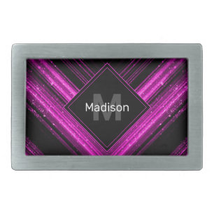 Sparkly metallic hot pink black chevron Monogram Belt Buckle