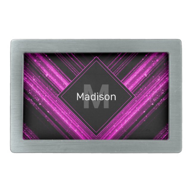 Sparkly metallic hot pink black chevron Monogram Belt Buckle (Front)