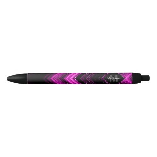 Sparkly metallic hot pink black chevron Monogram Black Ink Pen