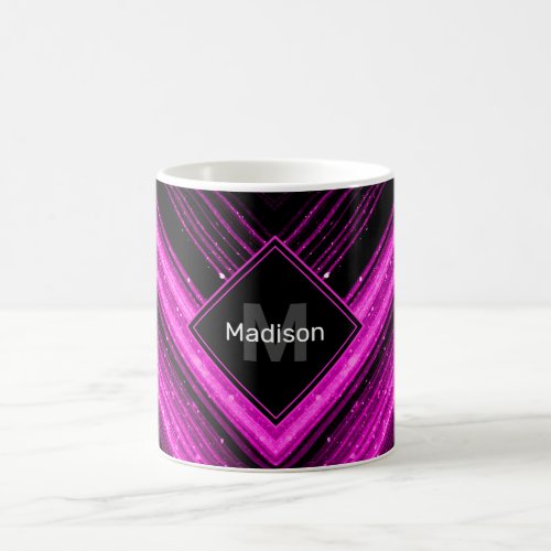 Sparkly metallic hot pink black chevron Monogram Coffee Mug