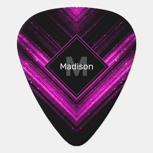 Sparkly metallic hot pink black chevron Monogram Guitar Pick