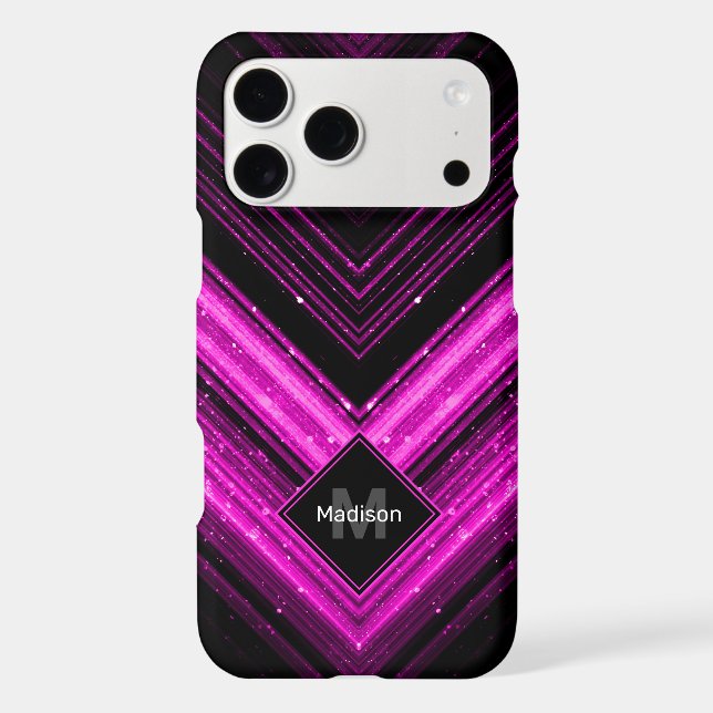 Sparkly metallic hot pink black chevron Monogram iPhone Case (Back)