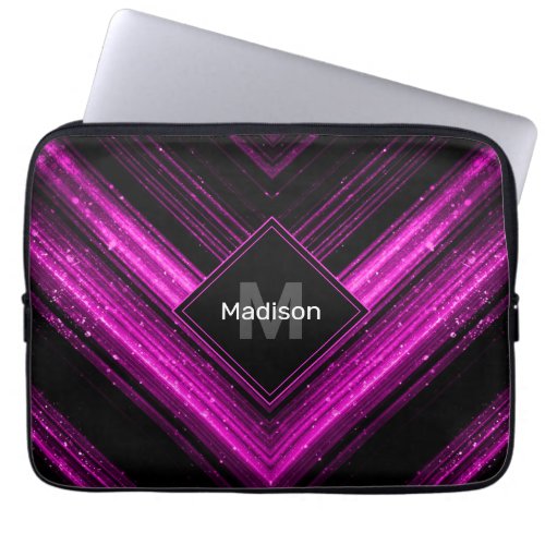 Sparkly metallic hot pink black chevron Monogram Laptop Sleeve