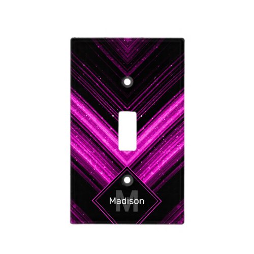 Sparkly metallic hot pink black chevron Monogram Light Switch Cover