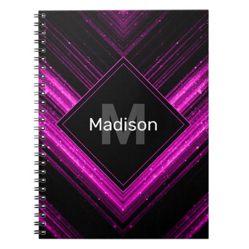 Sparkly metallic hot pink black chevron Monogram Notebook
