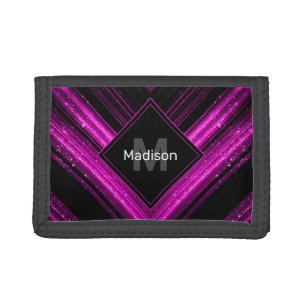 Sparkly metallic hot pink black chevron Monogram Tri-fold Wallet