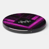 Sparkly metallic hot pink black chevron Monogram Wireless Charger (Front 2)