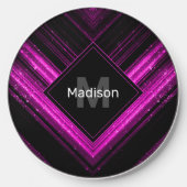 Sparkly metallic hot pink black chevron Monogram Wireless Charger (Front)