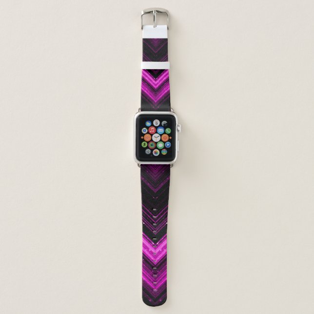 Sparkly metallic hot pink magenta black chevron apple watch band (Front)