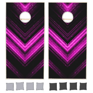 Sparkly metallic hot pink magenta black chevron cornhole set