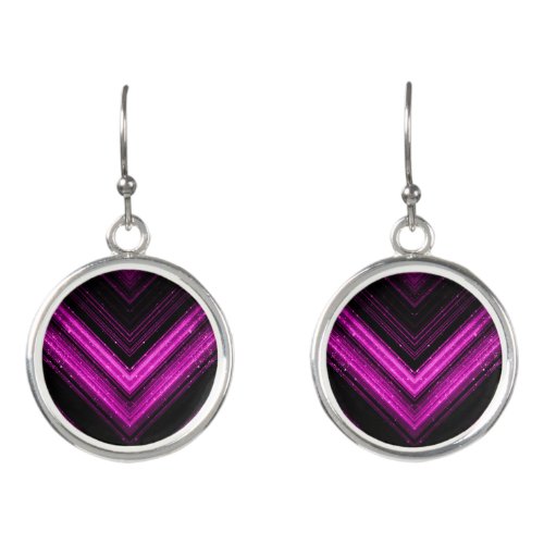 Sparkly metallic hot pink magenta black chevron earrings