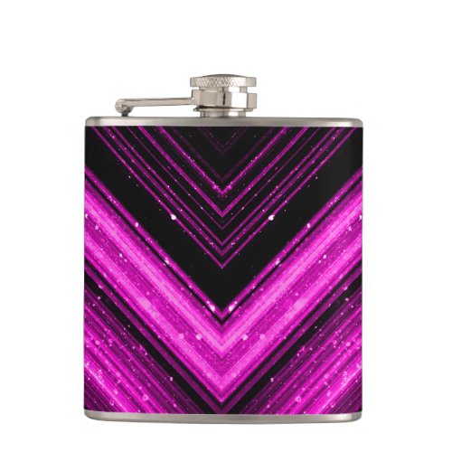 Sparkly metallic hot pink magenta black chevron flask