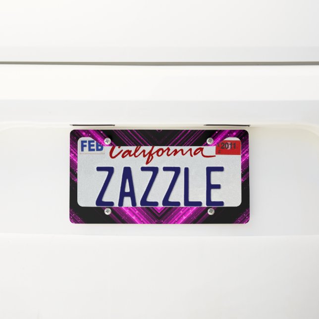 Sparkly metallic hot pink magenta black chevron license plate frame (On Car)