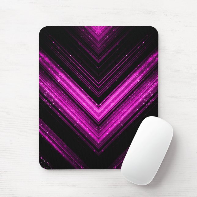 Sparkly metallic hot pink magenta black chevron mouse pad (With Mouse)
