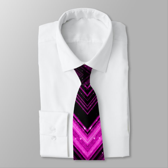 Sparkly metallic hot pink magenta black chevron neck tie (Tied)
