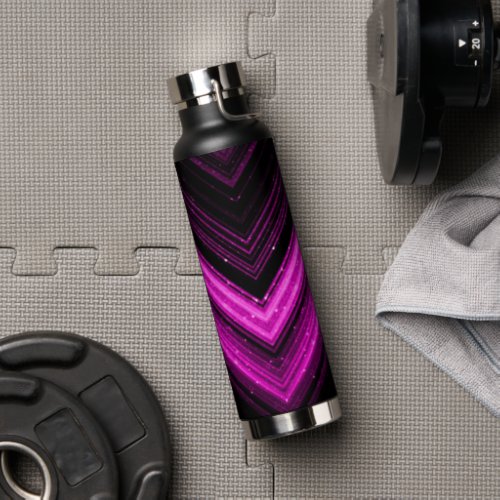 Sparkly metallic hot pink magenta black chevron water bottle