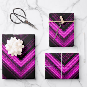 Sparkly metallic hot pink magenta black chevron wrapping paper sheets