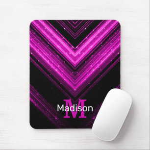 Sparkly metallic hot pink magenta chevron Monogram Mouse Pad