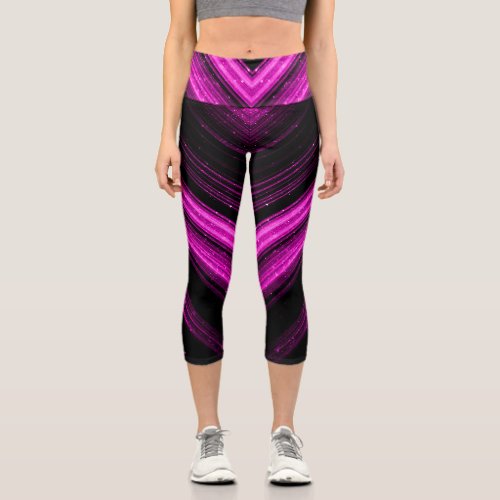 Sparkly metallic pink magenta galaxy chevron lines capri leggings