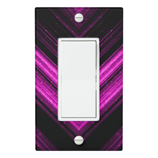Sparkly metallic pink magenta galaxy chevron lines light switch cover (In Situ)