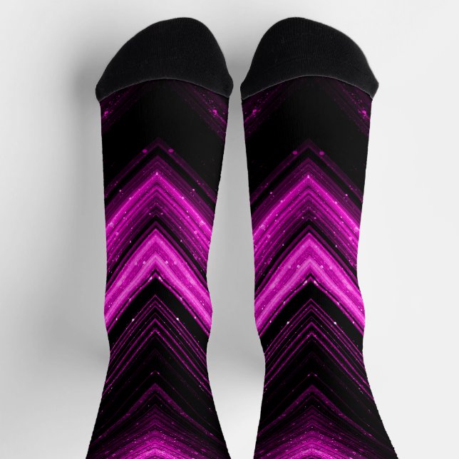 Sparkly metallic pink magenta galaxy chevron lines socks (Top)