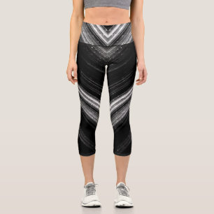 Sparkly metallic silver black galaxy chevron lines capri leggings