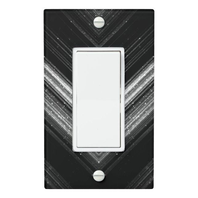 Sparkly metallic silver black galaxy chevron lines light switch cover (In Situ)