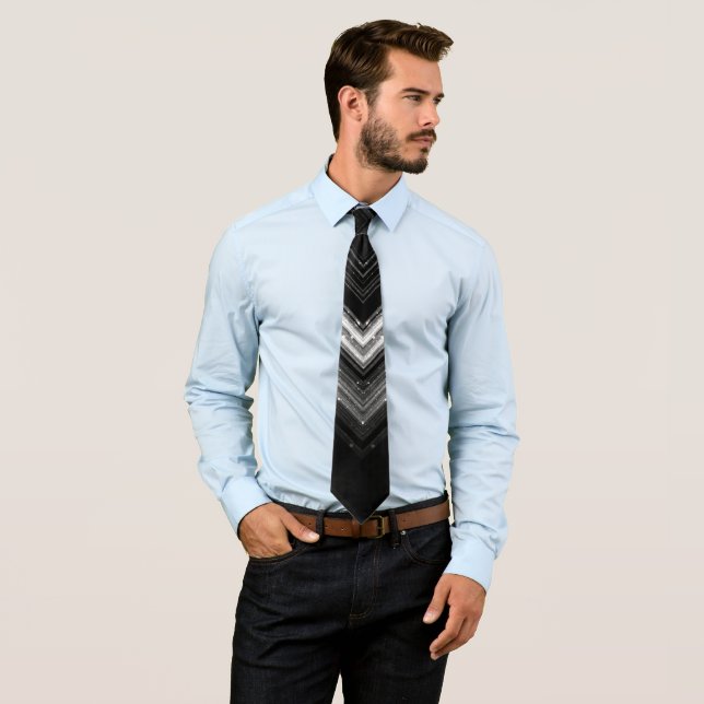 Sparkly metallic silver black galaxy chevron lines neck tie (In Situ)