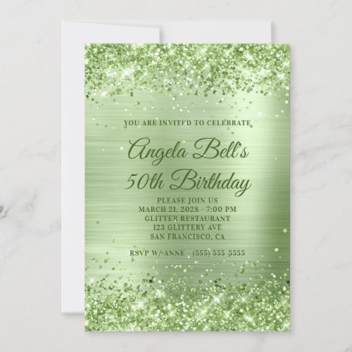 Sparkly Mint Green Glitter and Foil 50th Birthday Invitation