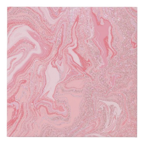 Sparkly Modern Blush Coral Pink Glitter Marble Faux Canvas Print