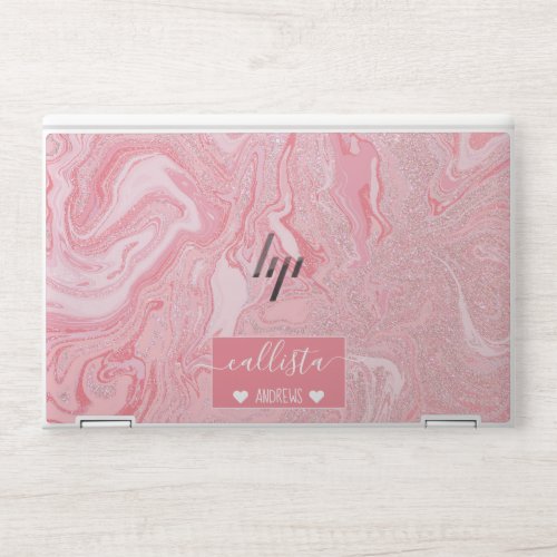 Sparkly Modern Blush Coral Pink Glitter Marble HP Laptop Skin