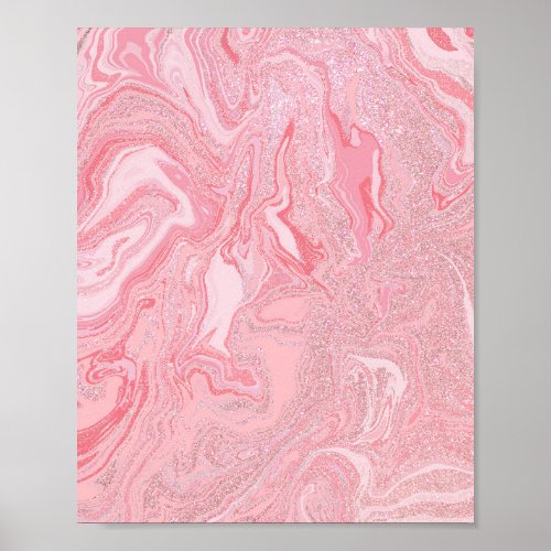 Sparkly Modern Blush Coral Pink Glitter Marble Poster