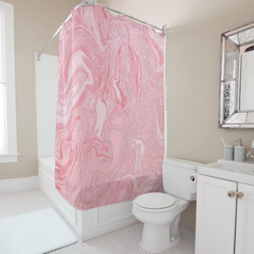 Sparkly Modern Blush Coral Pink Glitter Marble Shower Curtain
