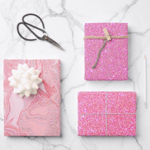 Sparkly Modern Blush Coral Pink Glitter Marble Wrapping Paper Sheets