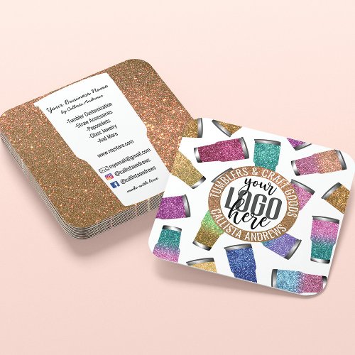 Sparkly Modern Glitter Tumbler Crafter Logo Square Business Card