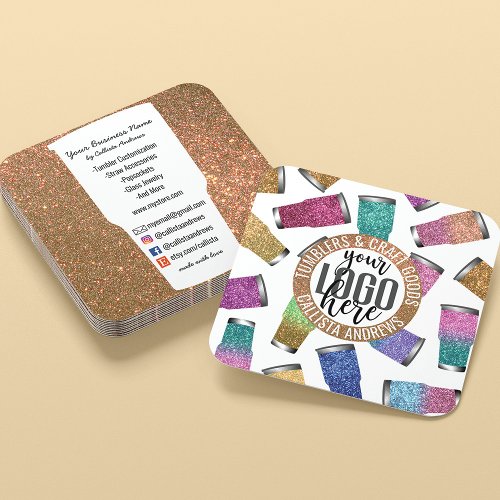 Sparkly Modern Glitter Tumbler Crafter Logo Square Business Card