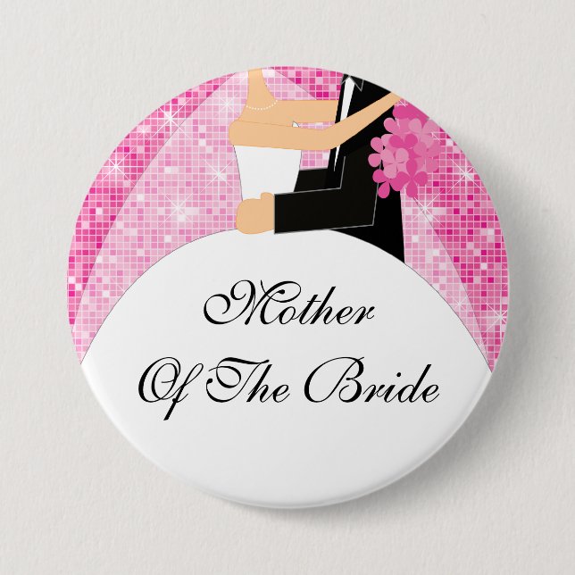 Sparkly Mother of the Bride Button / Pin Pink (Front)