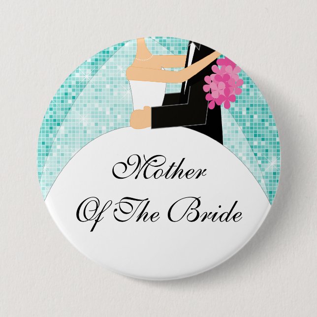 Sparkly Mother of the Bride Button / Pin Turquoise (Front)