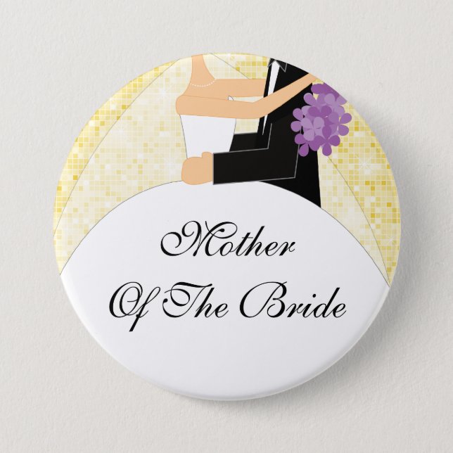 Sparkly Mother of the Bride Button / Pin Yellow (Front)