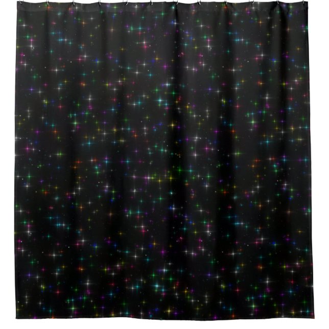 Sparkly Multicolor Stars Shower Curtain (Front)